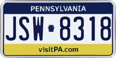 PA license plate JSW8318
