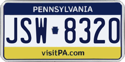 PA license plate JSW8320