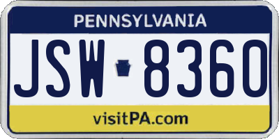 PA license plate JSW8360