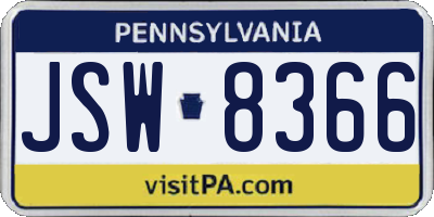 PA license plate JSW8366