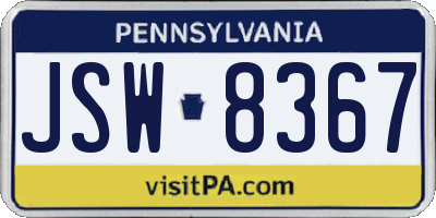 PA license plate JSW8367