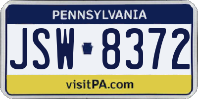 PA license plate JSW8372