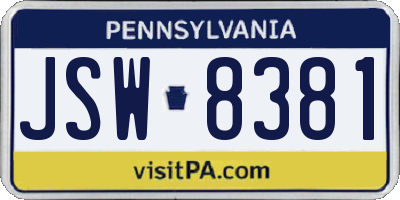 PA license plate JSW8381