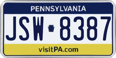 PA license plate JSW8387