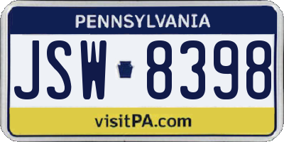 PA license plate JSW8398