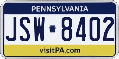 PA license plate JSW8402