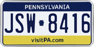 PA license plate JSW8416