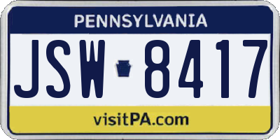 PA license plate JSW8417