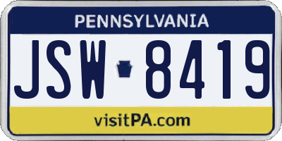 PA license plate JSW8419