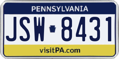 PA license plate JSW8431