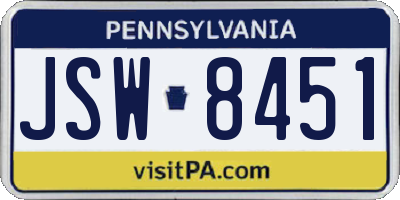 PA license plate JSW8451