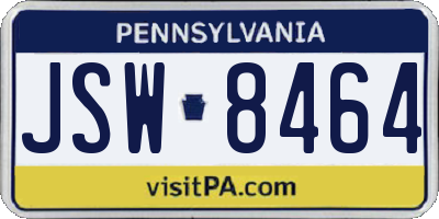 PA license plate JSW8464