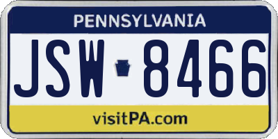 PA license plate JSW8466