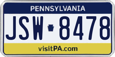 PA license plate JSW8478
