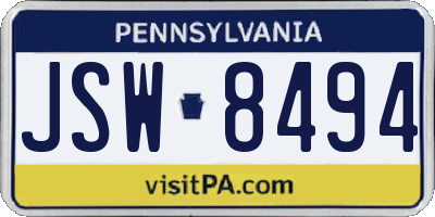 PA license plate JSW8494