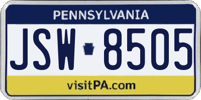 PA license plate JSW8505