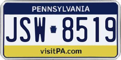 PA license plate JSW8519