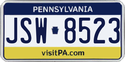 PA license plate JSW8523