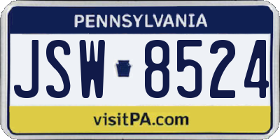 PA license plate JSW8524