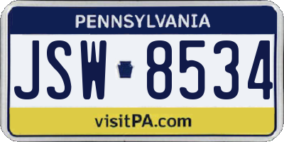 PA license plate JSW8534