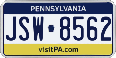 PA license plate JSW8562