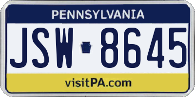 PA license plate JSW8645