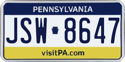 PA license plate JSW8647
