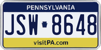 PA license plate JSW8648