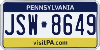 PA license plate JSW8649