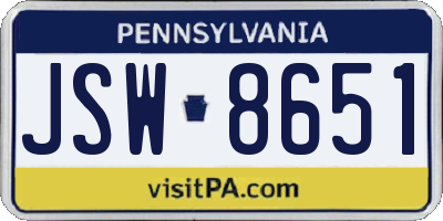 PA license plate JSW8651