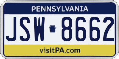 PA license plate JSW8662