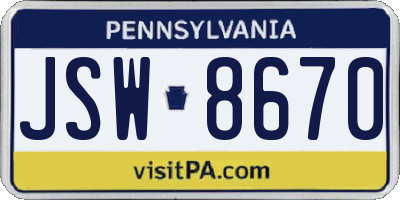 PA license plate JSW8670