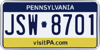 PA license plate JSW8701