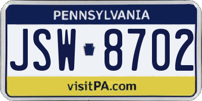 PA license plate JSW8702