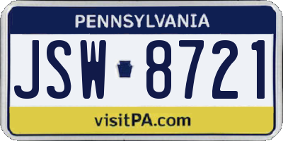 PA license plate JSW8721