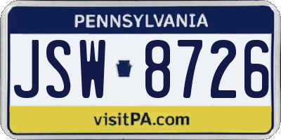 PA license plate JSW8726