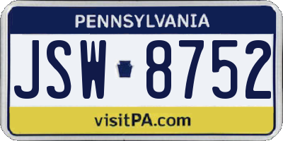 PA license plate JSW8752