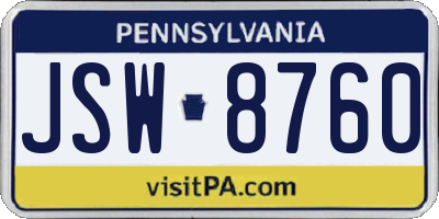 PA license plate JSW8760