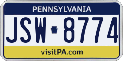 PA license plate JSW8774