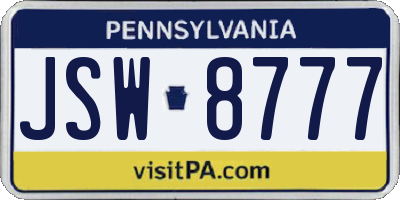 PA license plate JSW8777