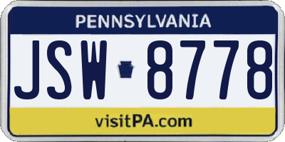 PA license plate JSW8778