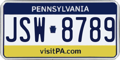 PA license plate JSW8789