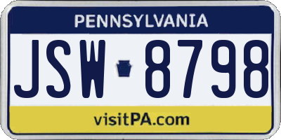 PA license plate JSW8798