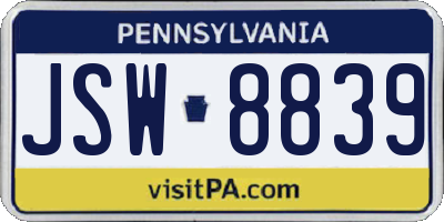 PA license plate JSW8839