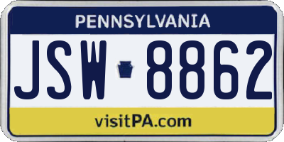 PA license plate JSW8862