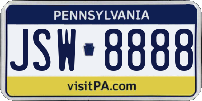 PA license plate JSW8888
