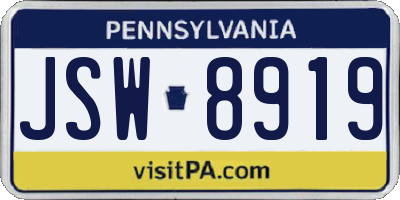 PA license plate JSW8919