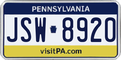 PA license plate JSW8920