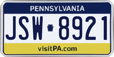 PA license plate JSW8921