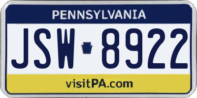 PA license plate JSW8922